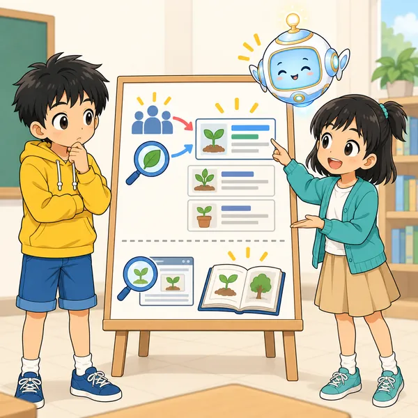アイが浮かび、上位に出る理由は正しさだけではないことを、ミオと一緒に説明している