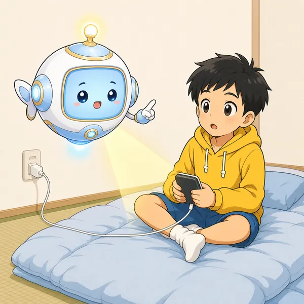 4コマ「充電・熱・水に注意」の2コマ目