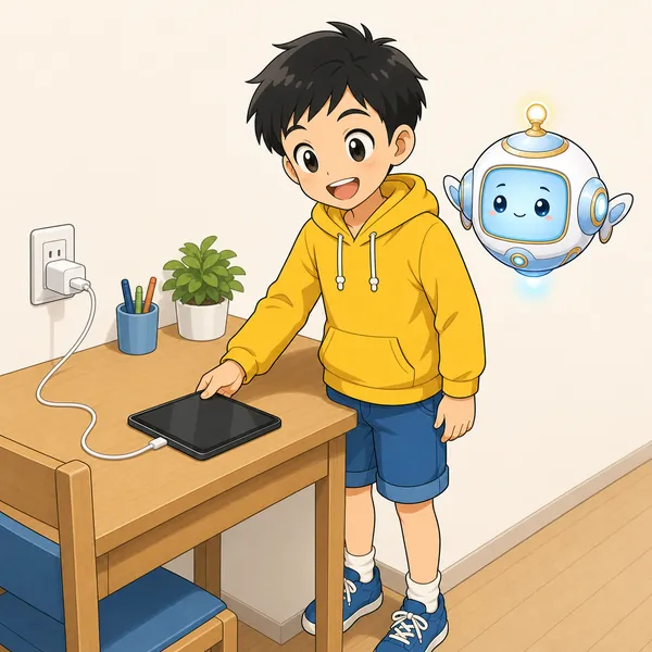 4コマ「充電・熱・水に注意」の3コマ目