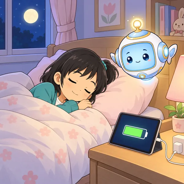 夜、充電器につないだタブレットの電池の記号が、満タン手前で止まっている。