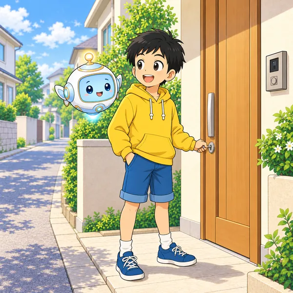 ハルが電話をしまい、まわりを見回してから鍵を開けている。