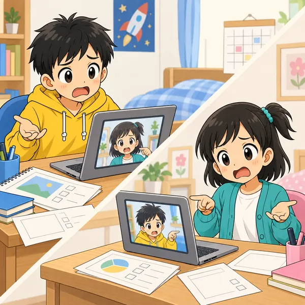 数日後。ハルとミオが「そっちがやると思ってた」と言い合いになり、どちらも困った顔をしている