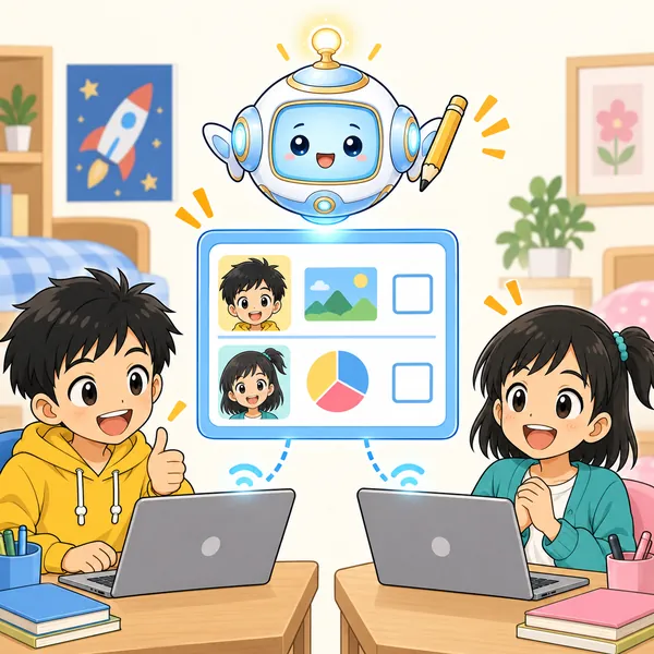 アイが浮かび、決めたことをメモに書いて共有するやり方を見せている