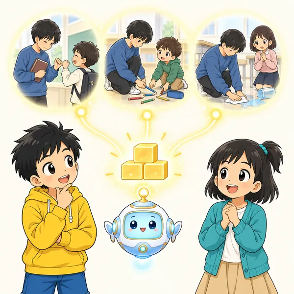 アイが、約束を守る・やさしくする・言い訳しない、といった行いが積み重なる様子を見せている