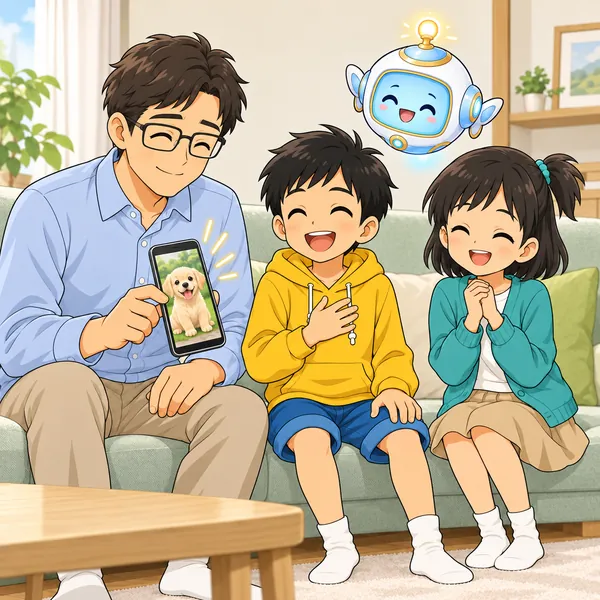 ハルがほっとして、父やミオとにっこりしている。
