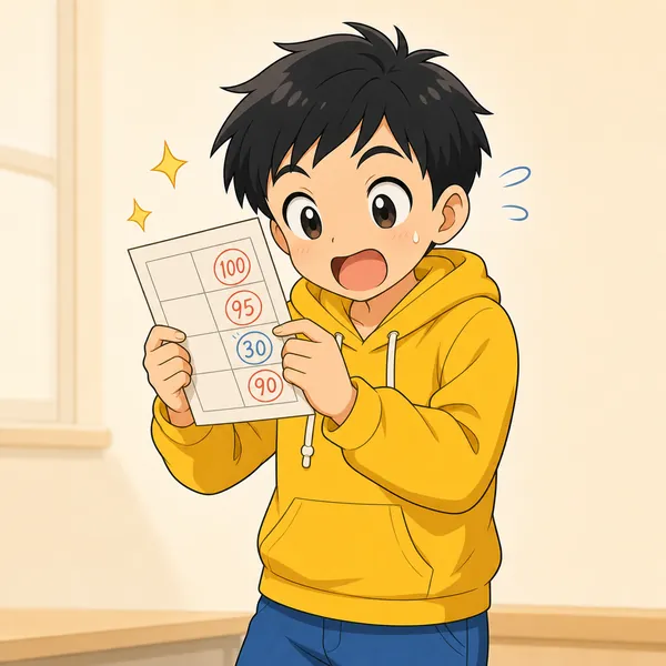 4コマ「点数より 考える力」の1コマ目