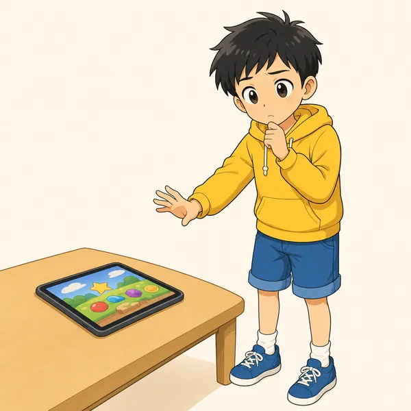 後日、ハルが一人でそのタブレットに手を伸ばし、もう一度勝手に使おうか迷っている表情