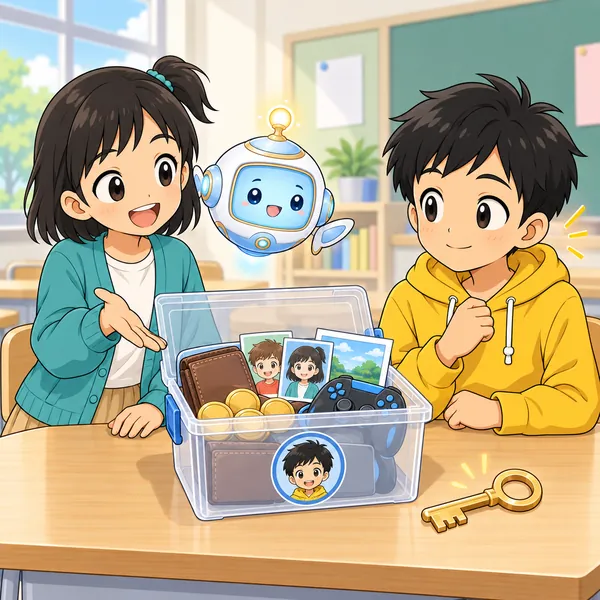 ミオとアイが、貸すのは中身ごと預けることだと伝えている