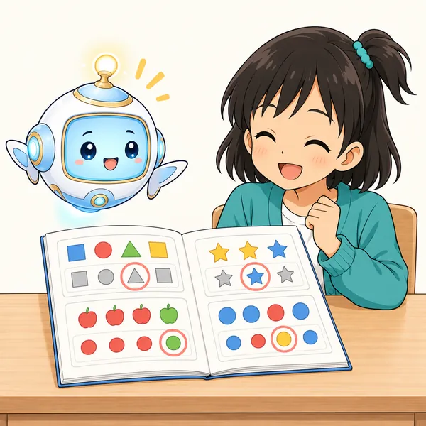 アイが、まちがえた問題だけを集めたノートを見せている
