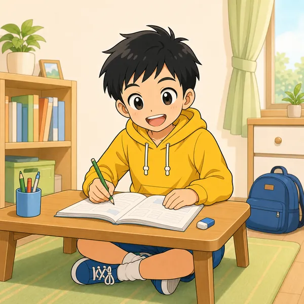 4コマ「家族で勉強」の1コマ目