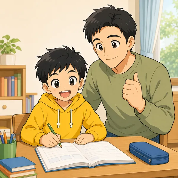 4コマ「家族で勉強」の2コマ目