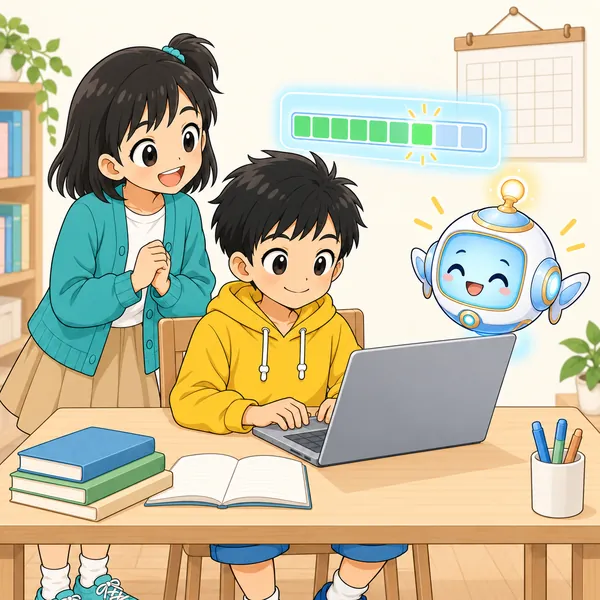 ハルが続きから練習を再開している。ミオとアイが横で見ている