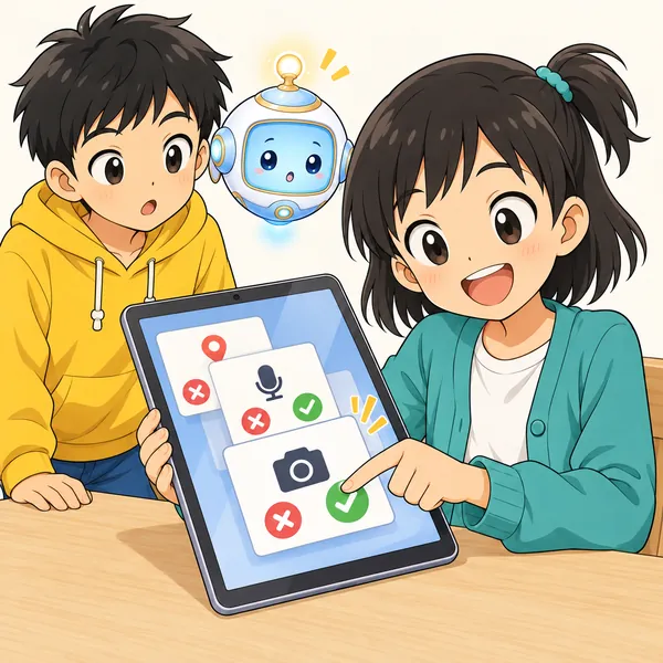 ミオが新しいアプリを入れて、次々に出てくる確認の画面を、よく見ずに連続で押そうとしている