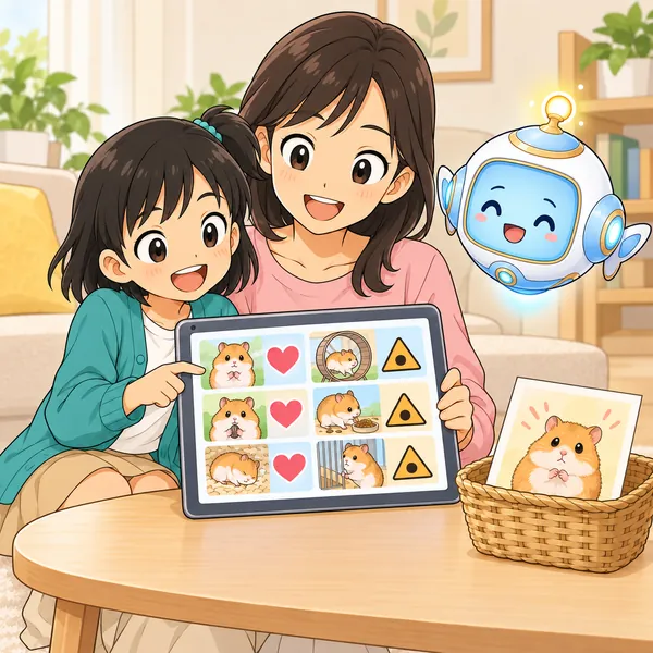 ミオが母といっしょに調べ直して、両方が分かり笑顔になっている。