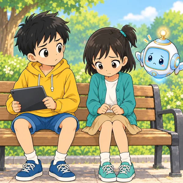 ハルが理由を聞き、ミオがうつむいて言葉につまっている。