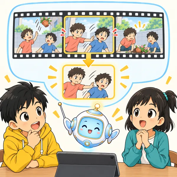 アイが、長い動画から短く切り取られる様子を図で見せている