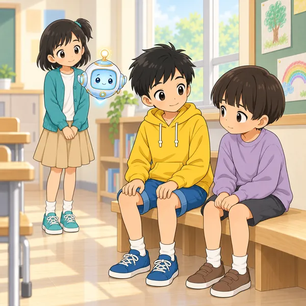 ハルがその子のとなりに、何も言わずに座っている