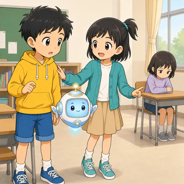 ミオが、あの子元気がないみたいと、ハルにやさしく気づかせている