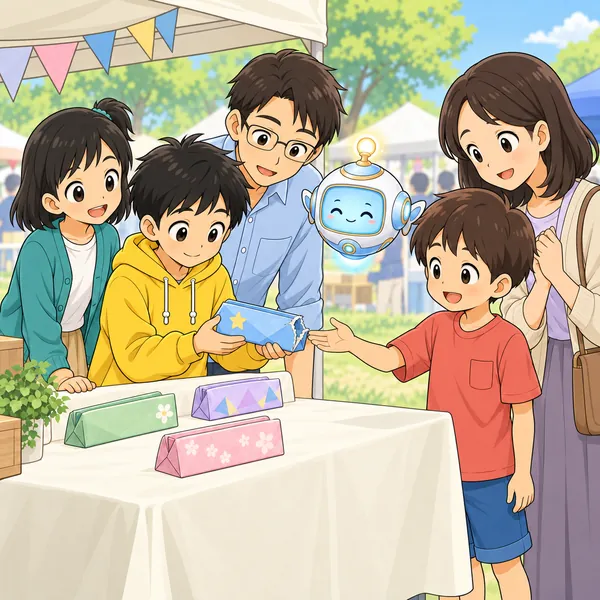 ハルが父といっしょに、こわれた所をていねいに見せてもらっている。