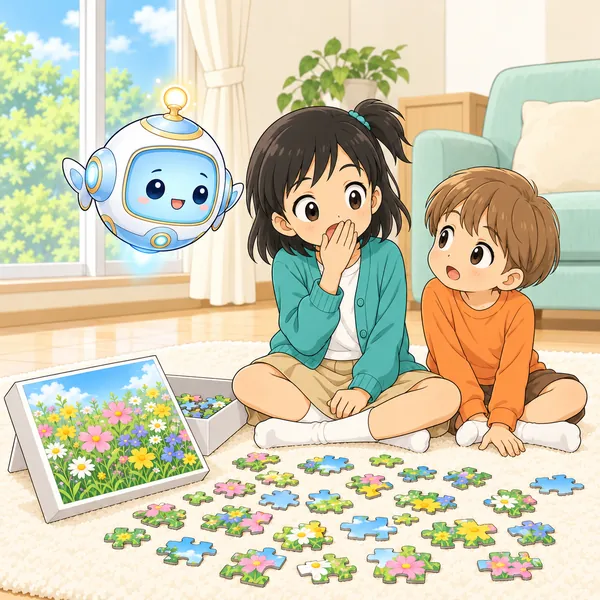 弟に見られて、ミオがはっと口に手を当てている。