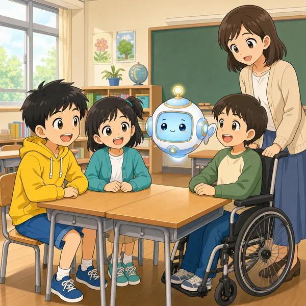 4コマ「みんなで一緒に学ぶ」の1コマ目