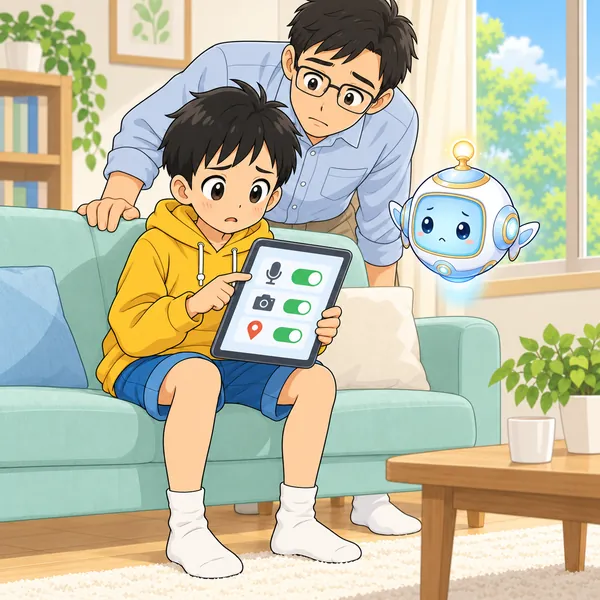ハルがこまった顔をして、父がのぞきこんでいる。