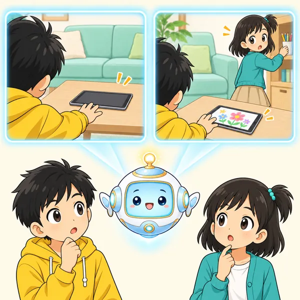 アイが、同じできごとでも二人の見ていた場面がちがうことを、二つの視点で見せている