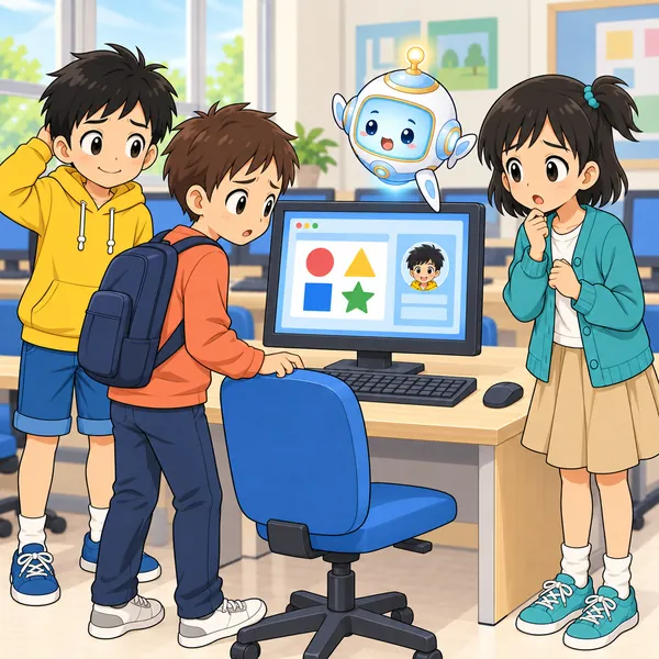 次に座ろうとした子が、そのままの画面を見て、とまどっている