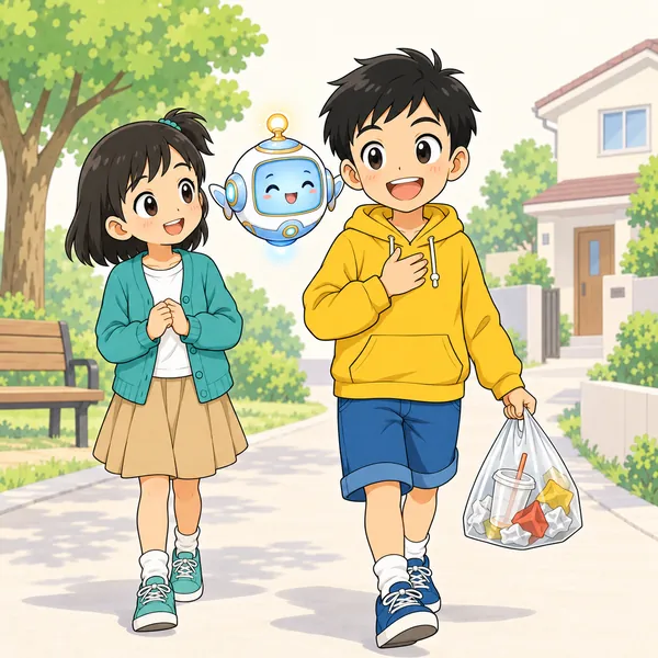 ハルが、自分もその一部だと気づき、ごみを持ち帰っている