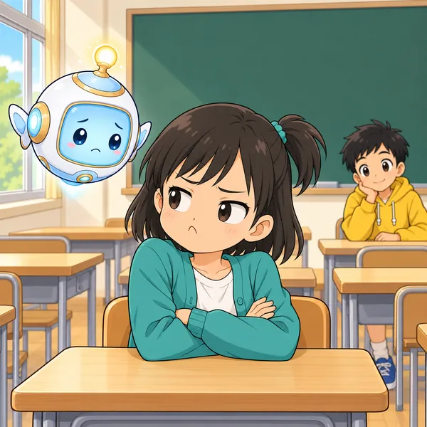 ミオが腕を組んで、もう手伝いたくないとぷいっとしている。