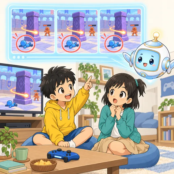 アイが、負けた場面を並べて、同じ場所でやられていることを見せている