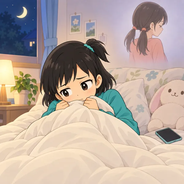 ミオが「きらわれたのかな」と、暗い想像をして、ふとんの中で身を縮めている
