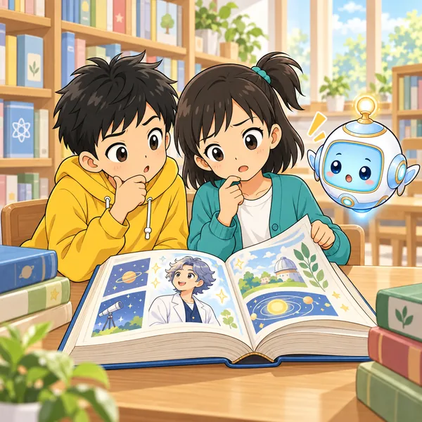 図書館で、ハルとミオが伝記をめくっても、そのことばが見つからない。