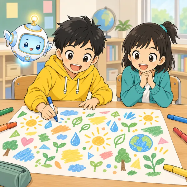 ハルが模造紙に、思いついた順に文字をびっしり書きこんでいて、全体がごちゃごちゃしている