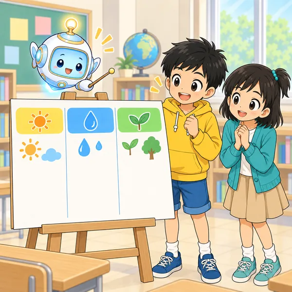 アイが、先に大きな見出しを3つ書いて、その下に中身を入れるやり方を見せている