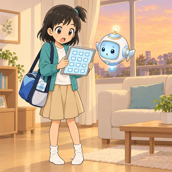 ミオが、グループのたくさんのメッセージを見て、目を丸くしている。