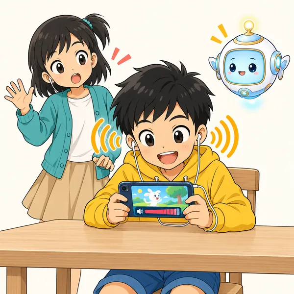 ハルがイヤホンで大音量の動画を見ていて、呼びかけに気づいていない