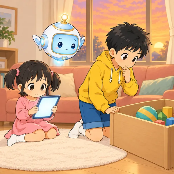 ハルが家のおもちゃ箱を見ている。