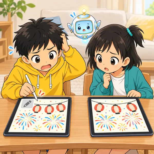 ハルがポスターに描き足そうとしても反応せず、こまった顔をしている。