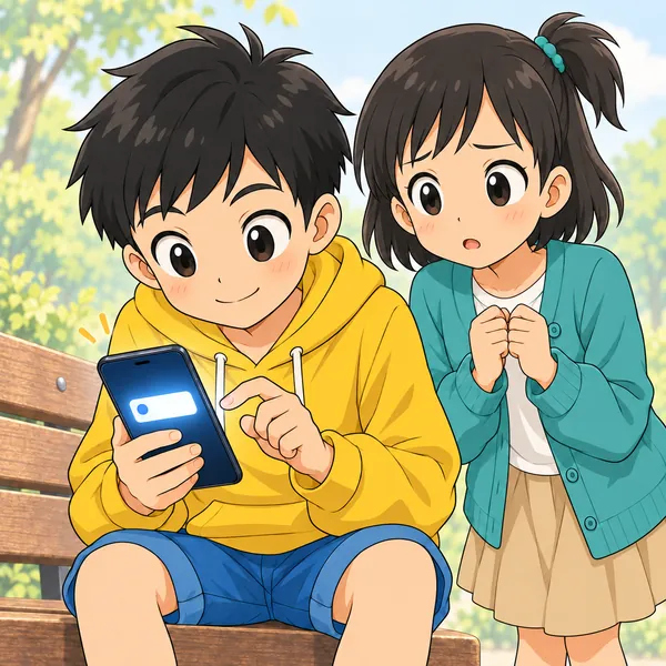 ハルが手の中のスマホをじっと見ている