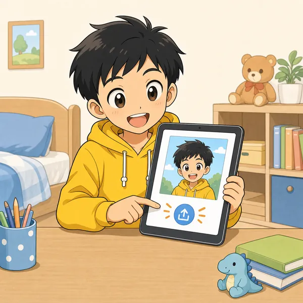 ハルが自分の部屋で、自分の写真を軽い気持ちでタブレットからネットにのせようとしている