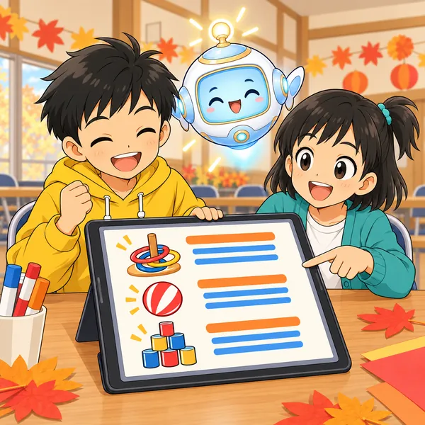 形をそろえてすっきりした案内を、ハルとミオが満足そうに見ている。