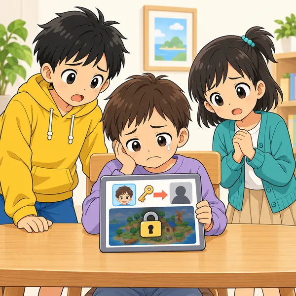別の子が、知らない人に情報を教えてしまい、アカウントが使えなくなって落ちこんでいる様子
