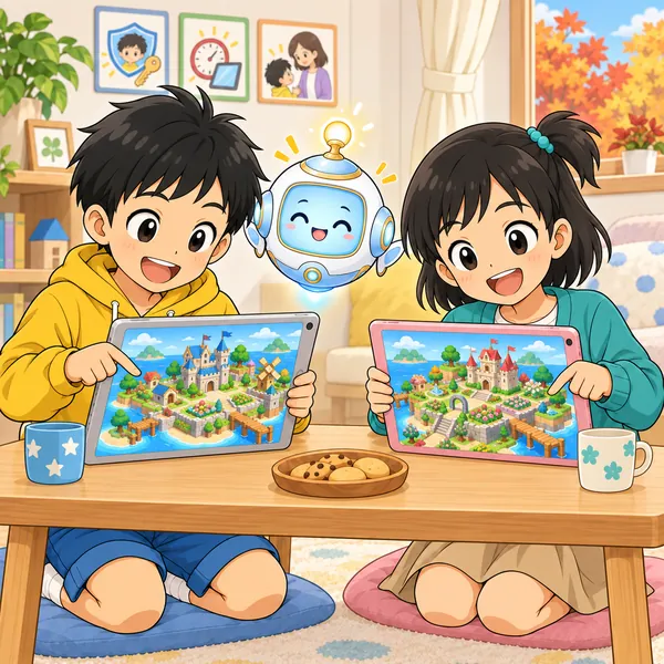 数か月後。ハルとミオが同じ遊びを続けていて、前より上手になって楽しそうにしている