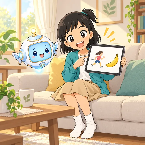 ミオが、研究で分かったという記事を見て、目をかがやかせている。