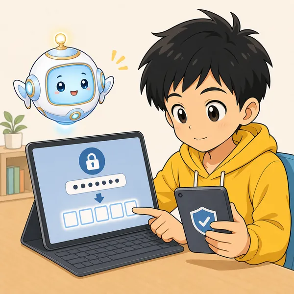 4コマ「二段階認証で 自分を守る」の3コマ目