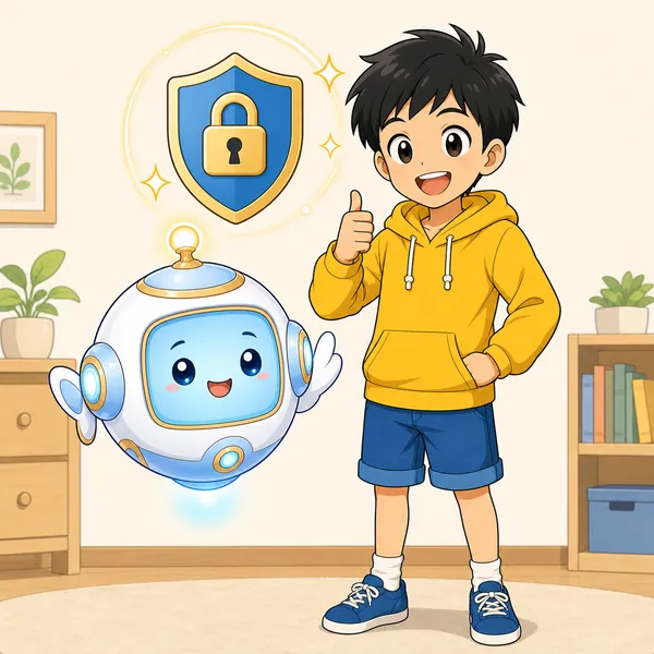 4コマ「二段階認証で 自分を守る」の4コマ目