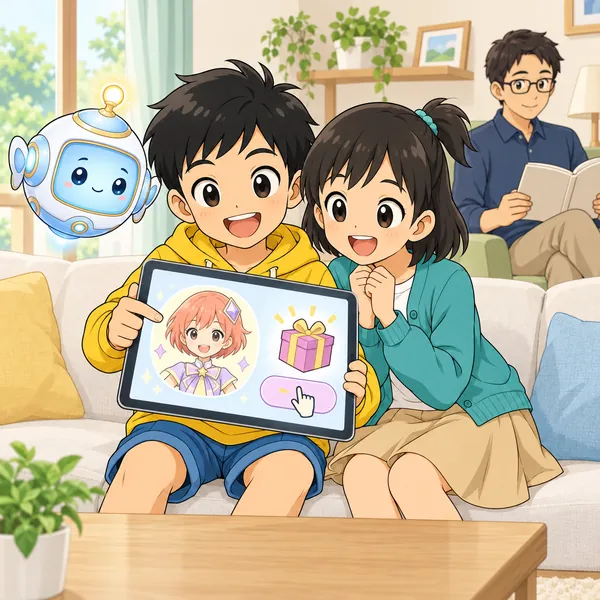 ハルが、推しのアイコンのアカウントから届いた当選の知らせを見てよろこんでいる。