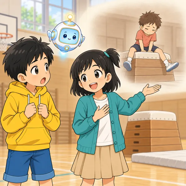ミオが、その子も去年はとべなかったことを話している