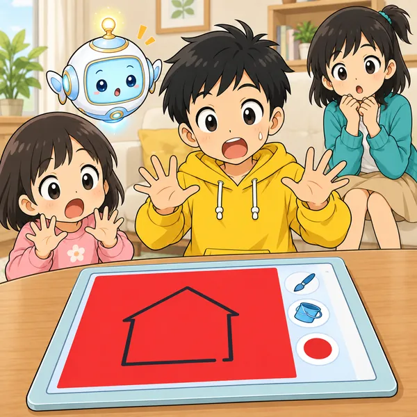 線のすきまから色がもれて、背景まで赤くなっている。
